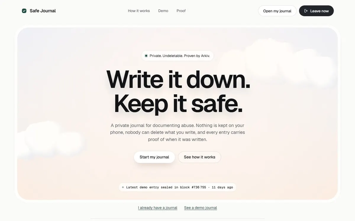 Safe Journal live site